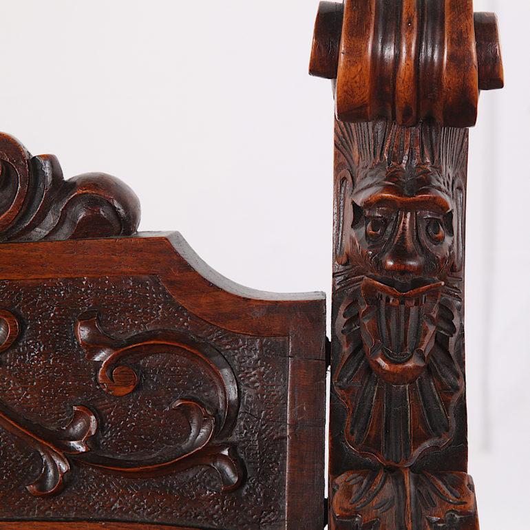 French Pair of Late 19th Century Carved Savonarola Chairs