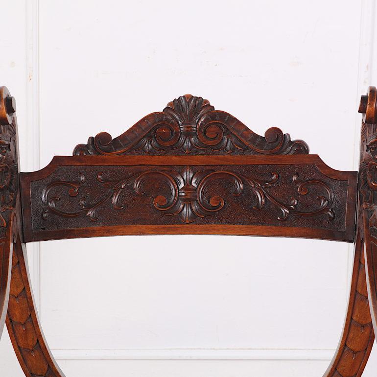 Walnut Pair of Late 19th Century Carved Savonarola Chairs