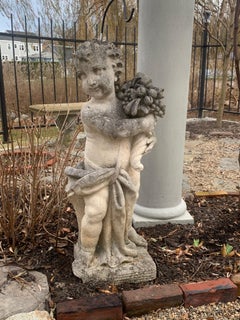 Pair of Late 19th Century Cast Stone Garden Statues of Putti