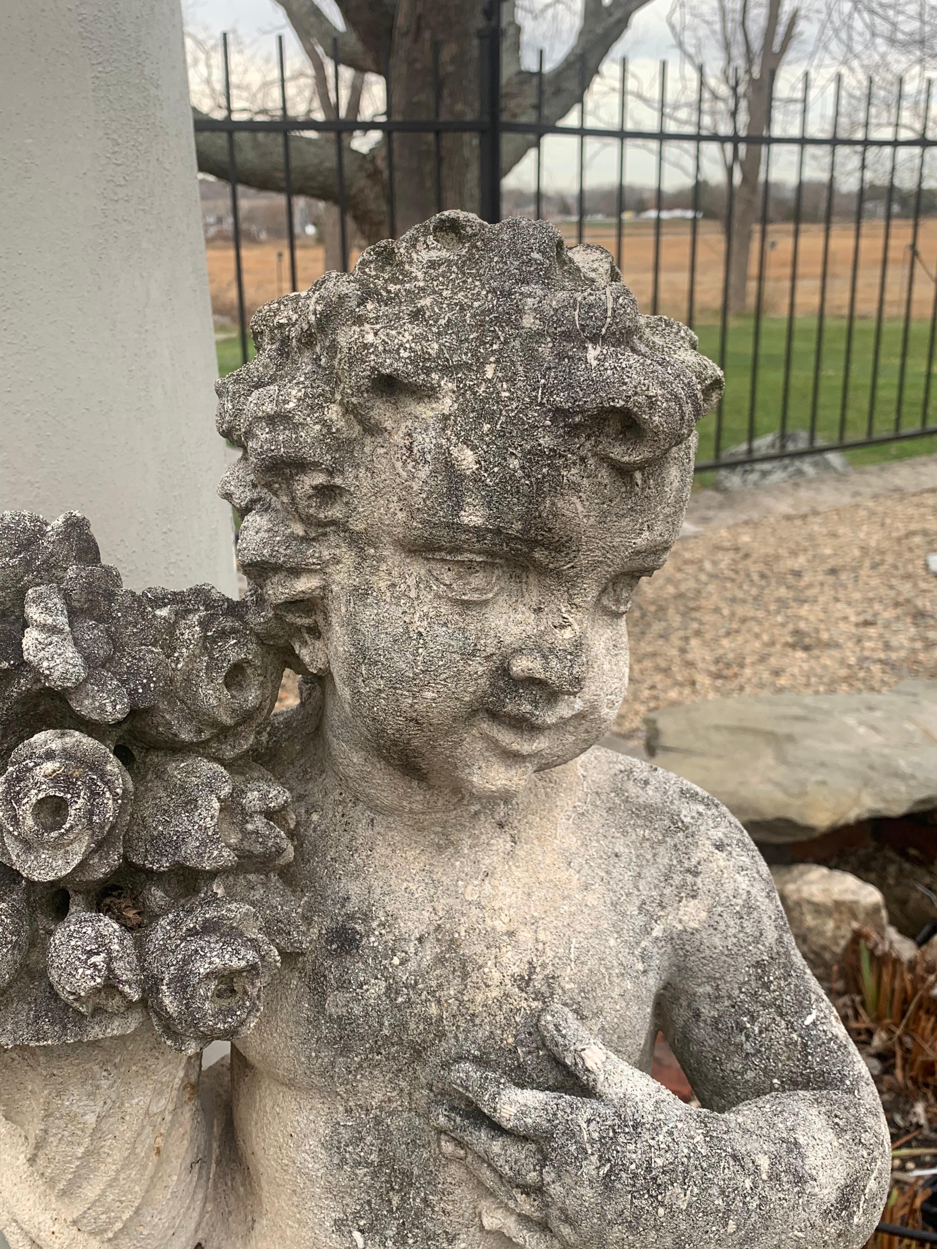 Pair of Late 19th Century Cast Stone Garden Statues of Putti 1