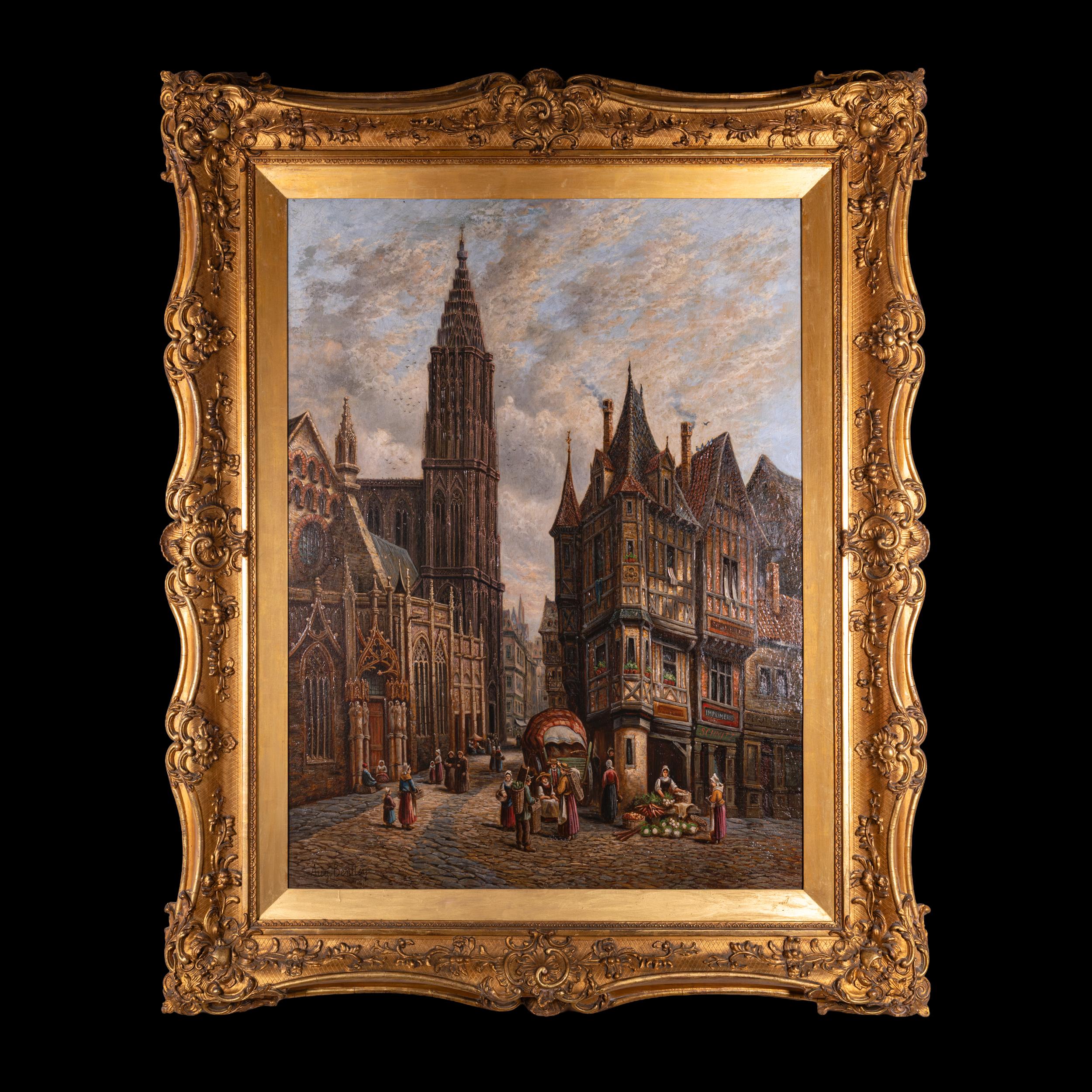Romantic Pair of Late 19th Century Cathedral Oil Paintings By English Artist A. Bentley For Sale