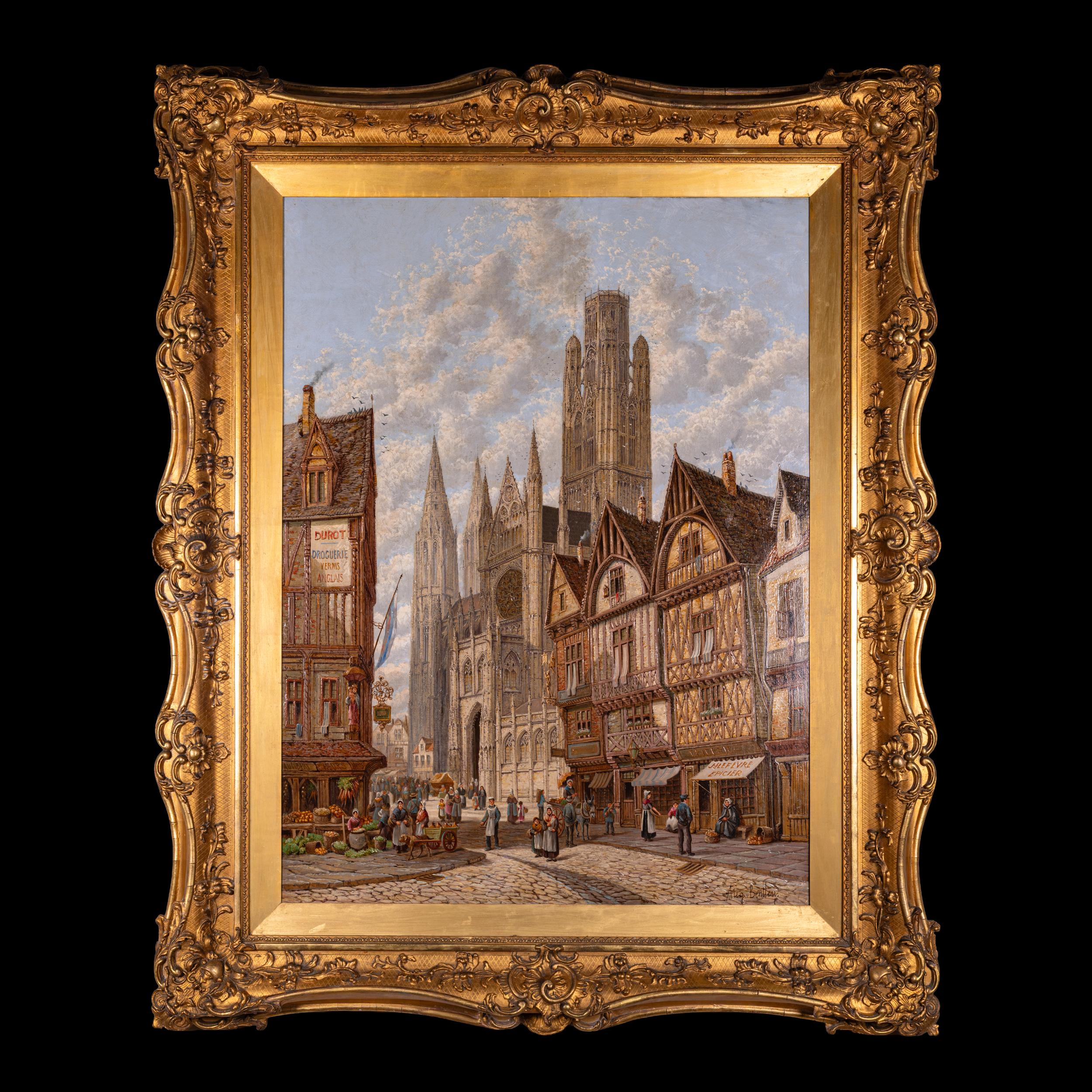 Hand-Painted Pair of Late 19th Century Cathedral Oil Paintings By English Artist A. Bentley For Sale