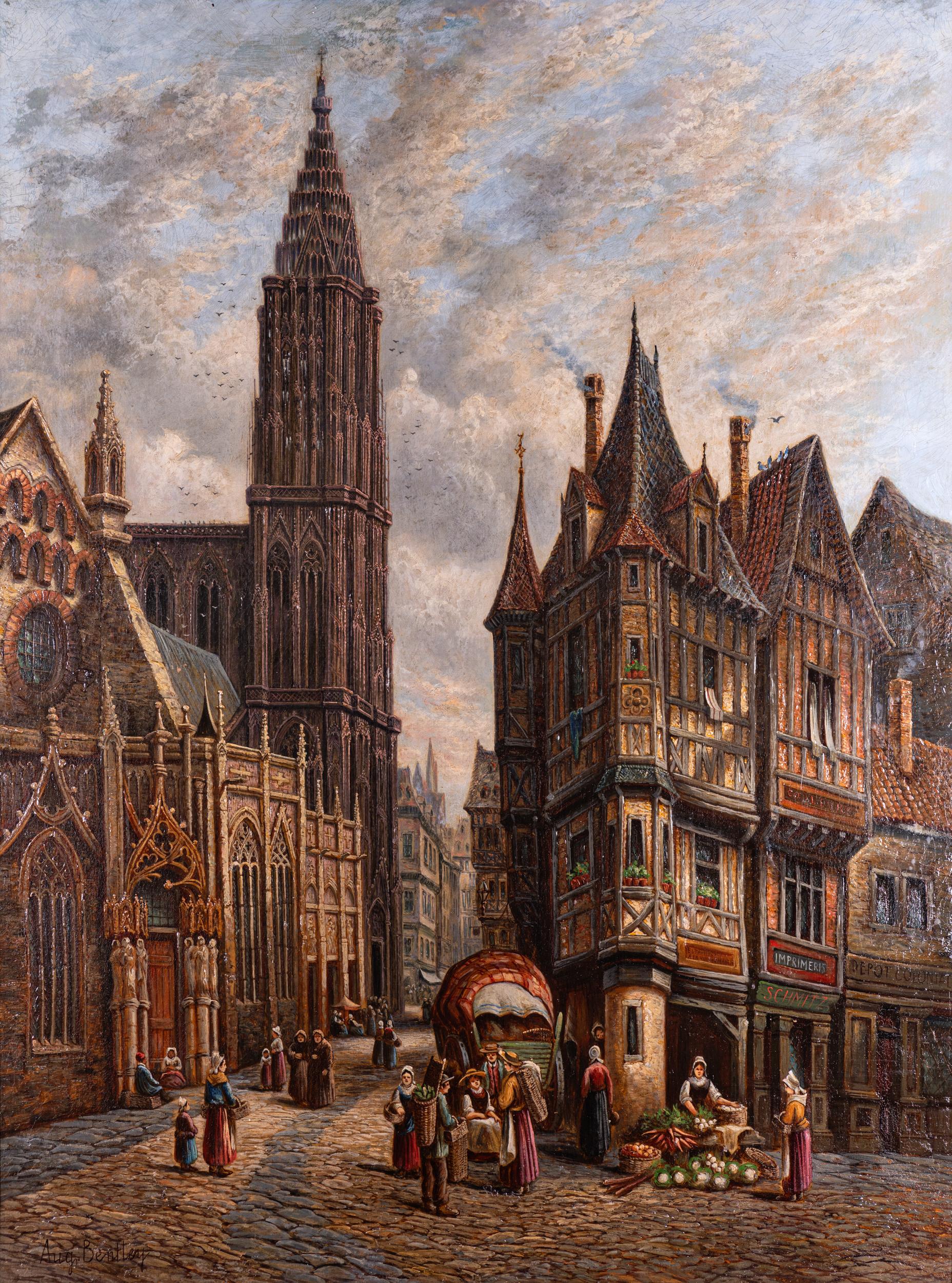 Pair of Late 19th Century Cathedral Oil Paintings By English Artist A. Bentley In Good Condition For Sale In Dublin, IE