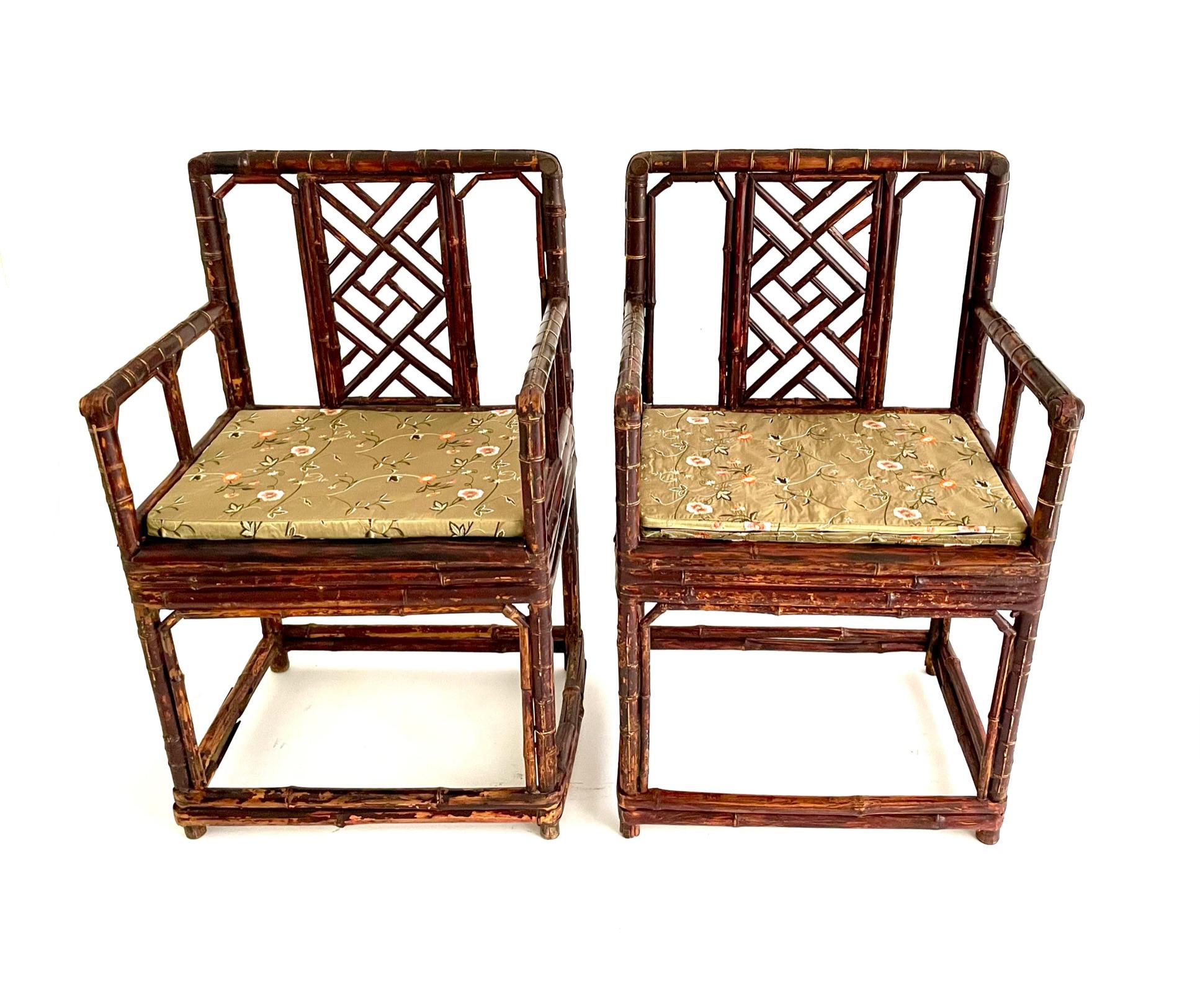 Paire de chaises chinoises en bambou de la fin du XIXe siècle en vente 9