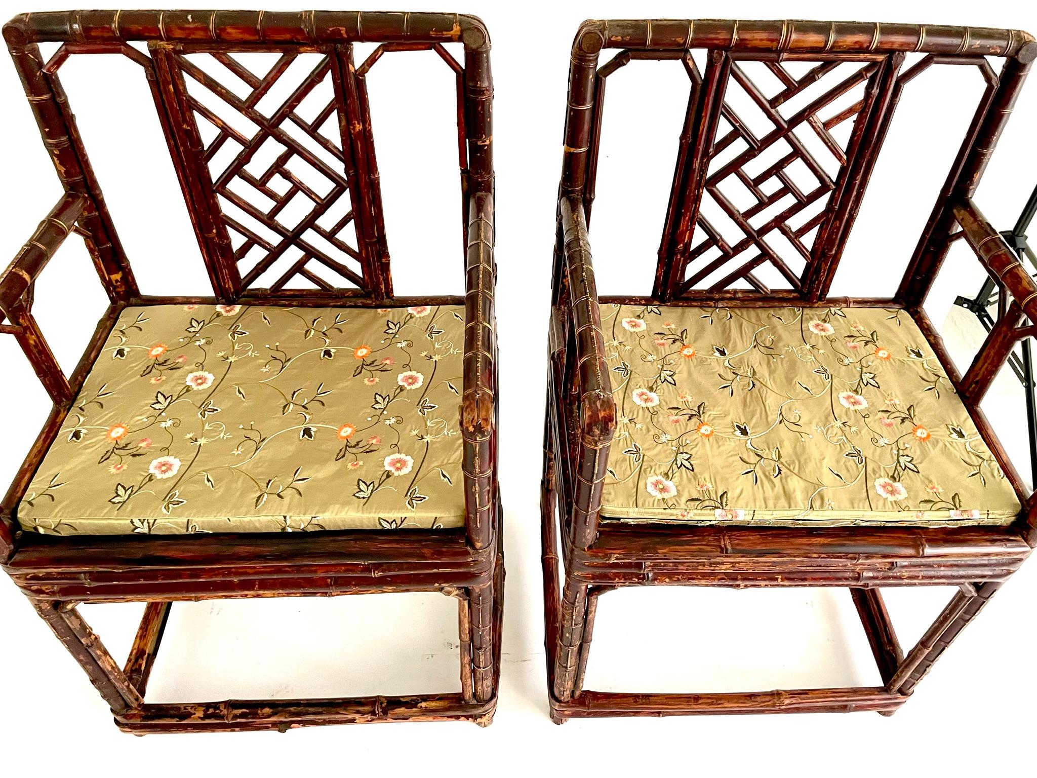 Paire de chaises chinoises en bambou de la fin du XIXe siècle en vente 10