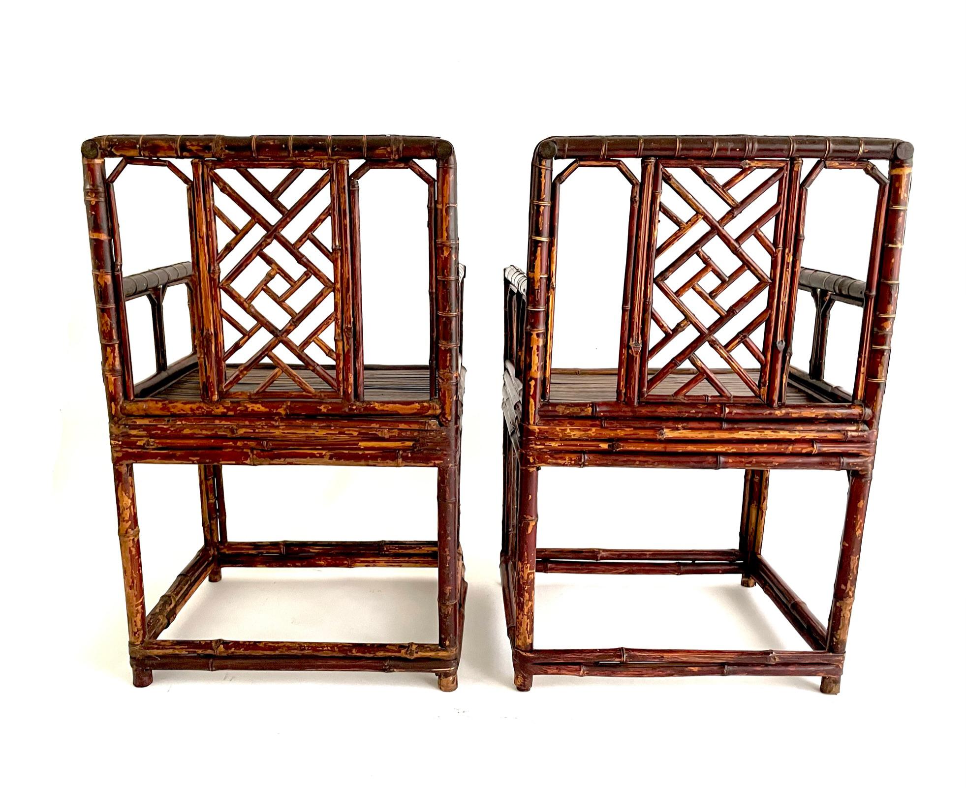 Chinois Paire de chaises chinoises en bambou de la fin du XIXe siècle en vente