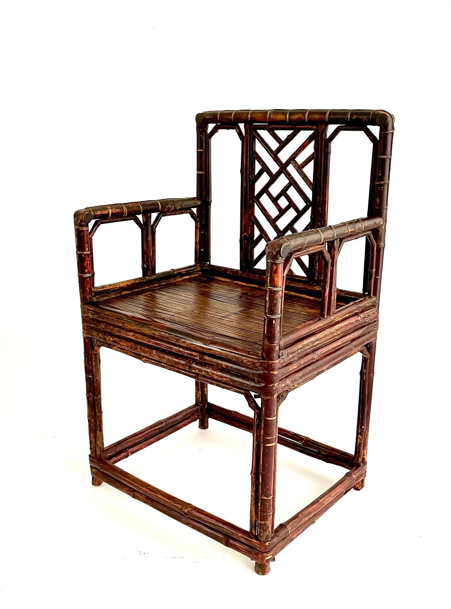 Fait main Paire de chaises chinoises en bambou de la fin du XIXe siècle en vente