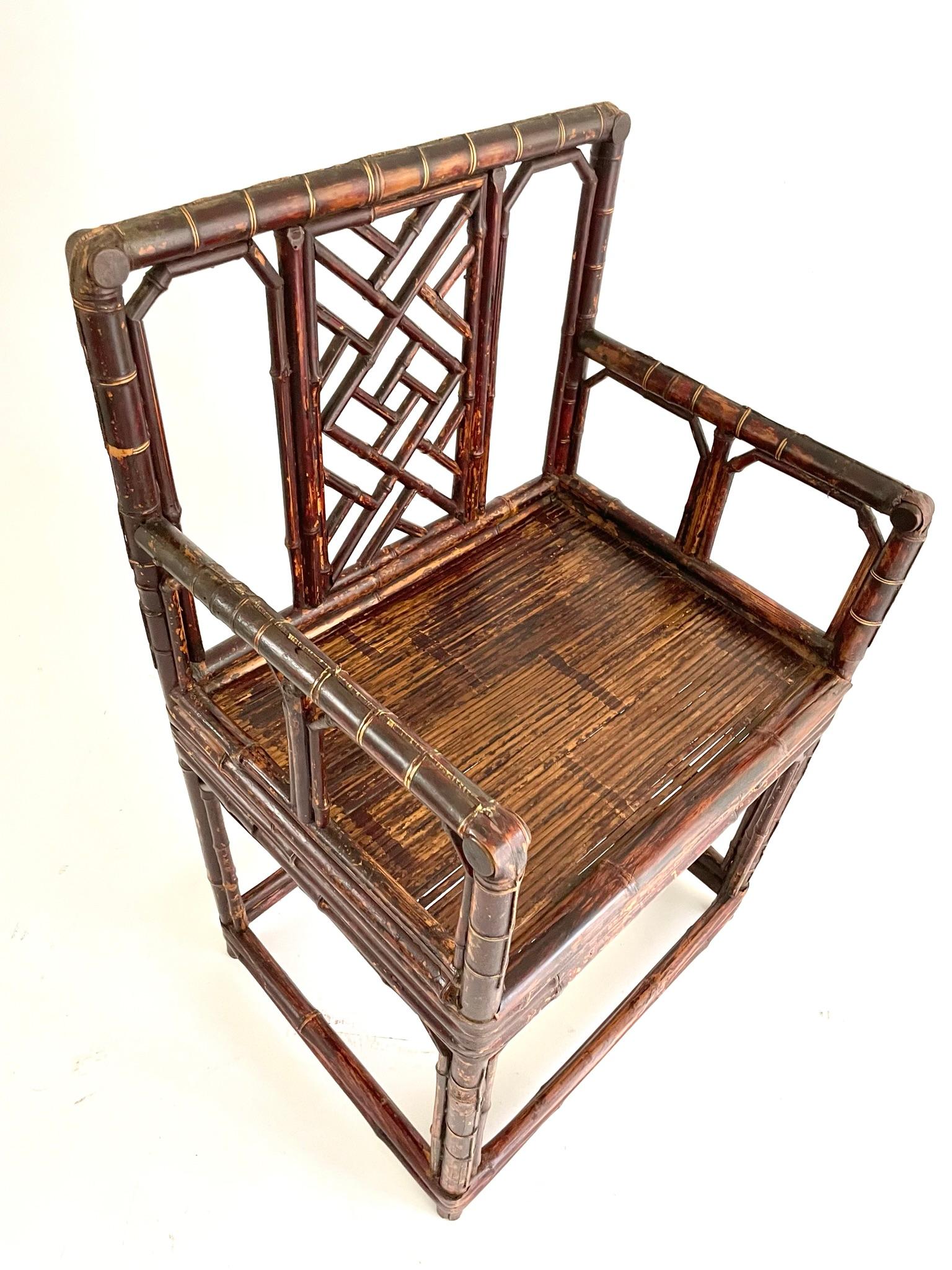 Paire de chaises chinoises en bambou de la fin du XIXe siècle en vente 2