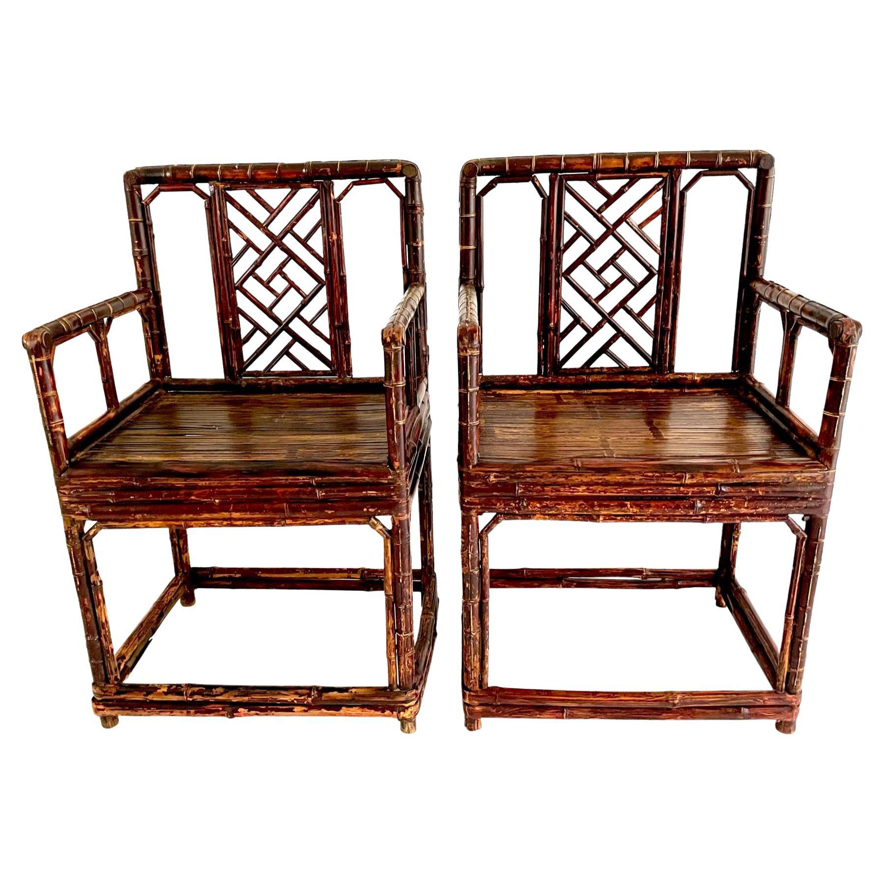 Paire de chaises chinoises en bambou de la fin du XIXe siècle en vente