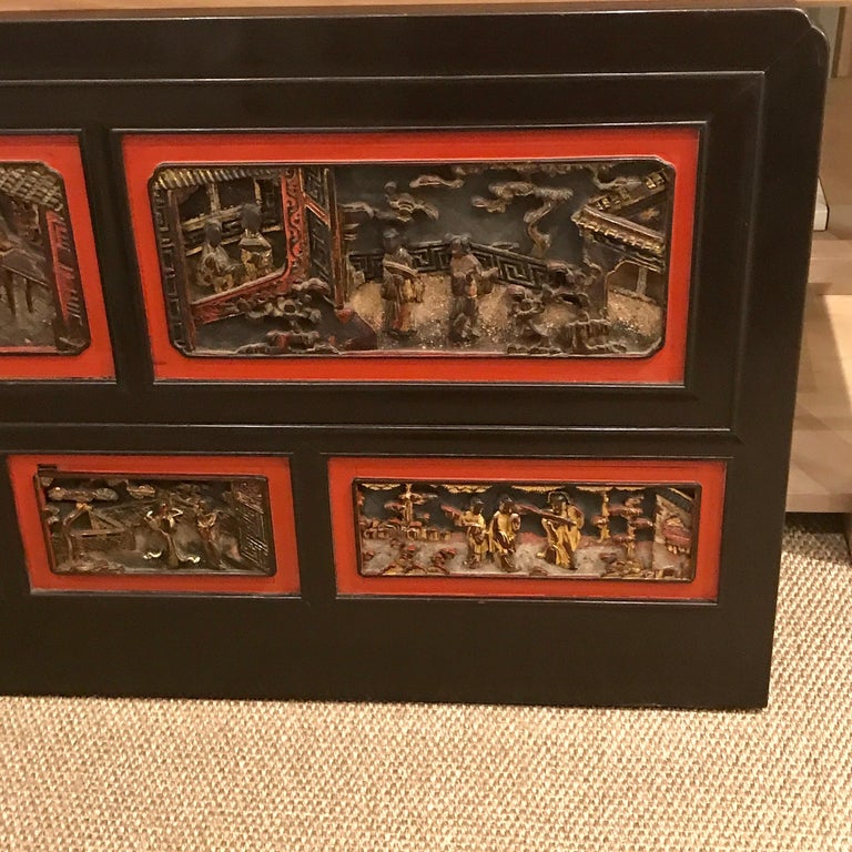 Pair of Late 19th Century Chinese Carved Panels/ Twin Headboards For