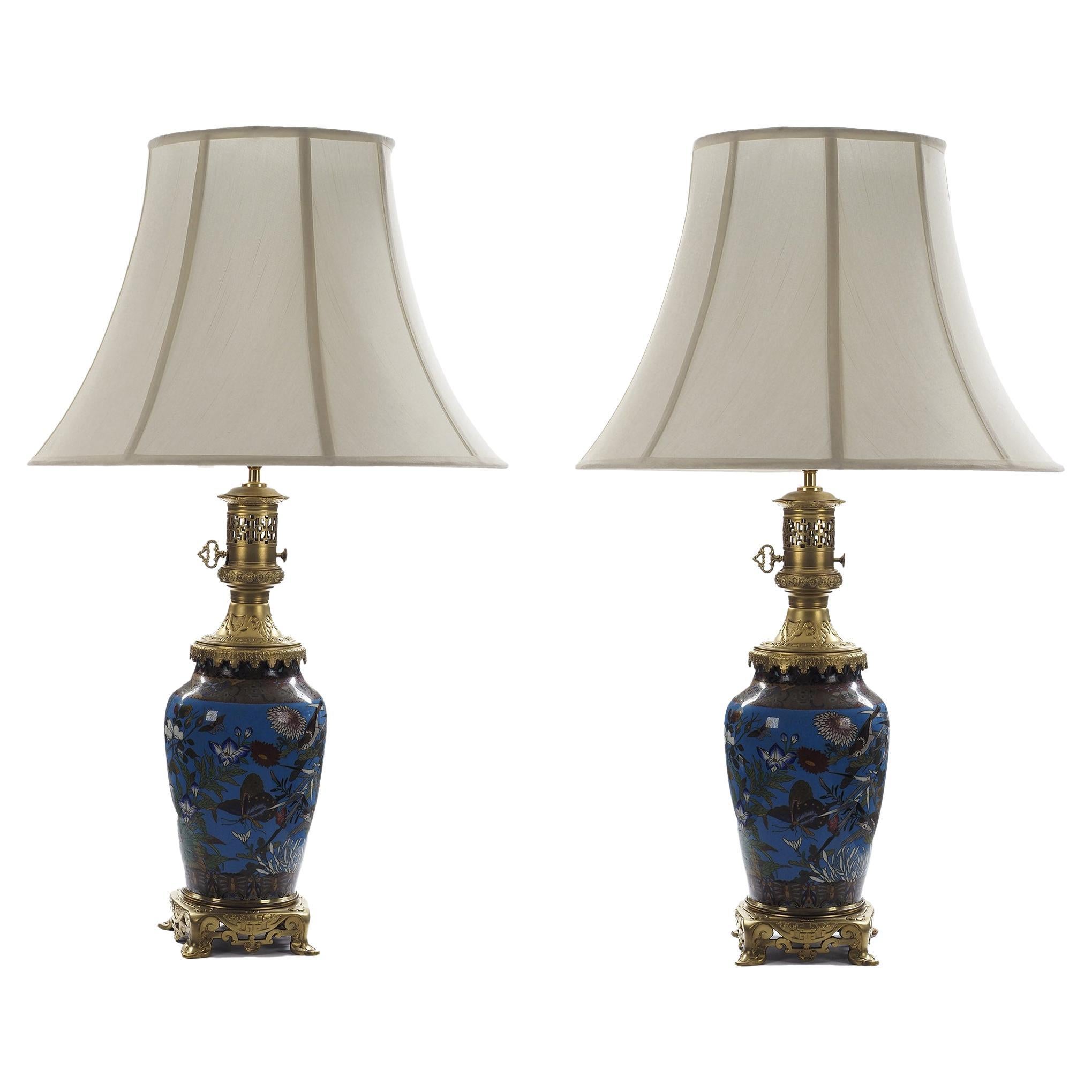 Pair of Late 19th Century Chinese Cloisonné Enamel Lamps