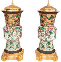 Pair of Late 19th Century Chinese Crackle-Ware Vases / Lamps