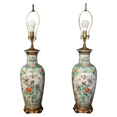 Pair of Late 19th Century Chinese Famille Verte Export Vases as Lamps