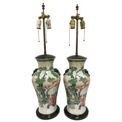 Antique Pair of Late 19th Century Chinese Hand Painted Porcelain Urn Style Lamps