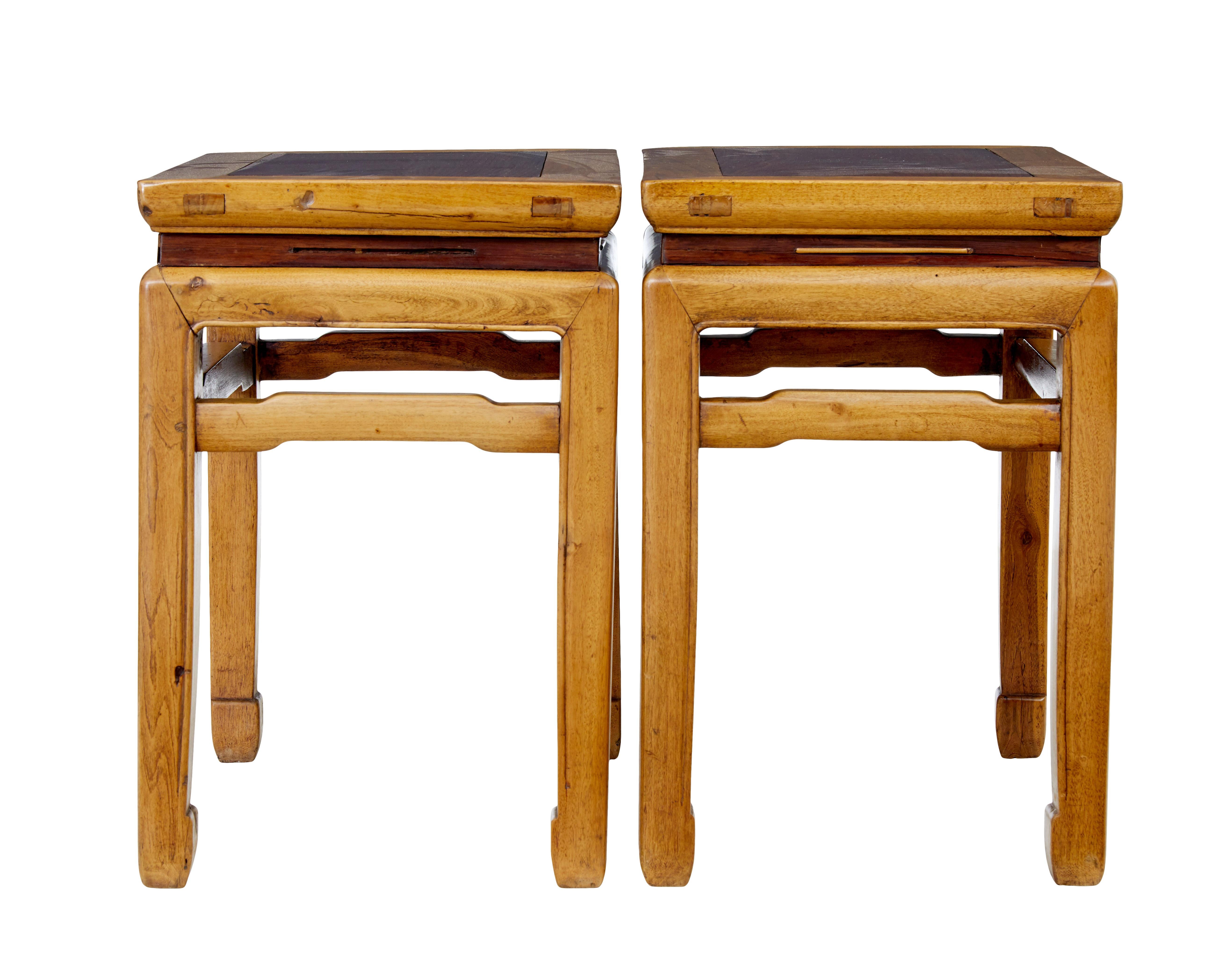 Pair of Late 19th Century Chinese Hardwood Occasional Tables For Sale 1