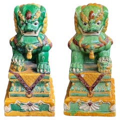 Antique Pair of Late 19th Century Chinese Porcelain Foo Dogs