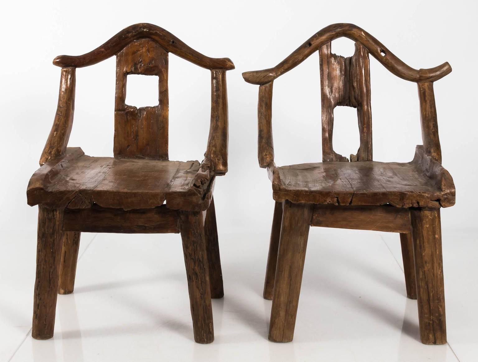 Pair of Late 19th Century Chinese Yoke Back Root Chairs 5