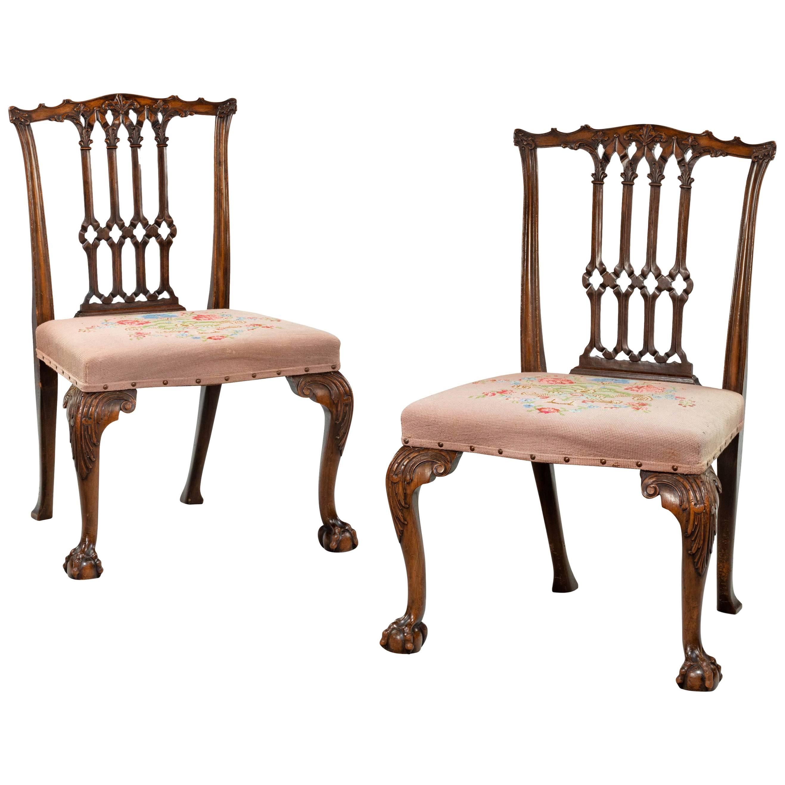 Pair of Late 19th Century Chippendale Design Mahogany Framed Chairs