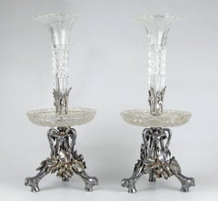 Pair of Late 19th Century Christofle Silvered Epergnes with Glass Bowls, France