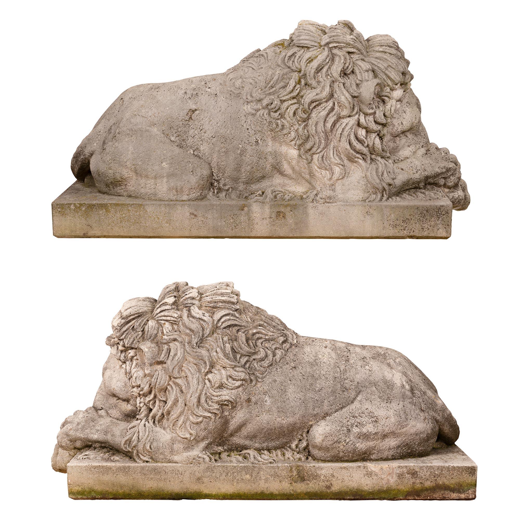 Pair of Late 19th Century Composite Stone Statues of Lions 6