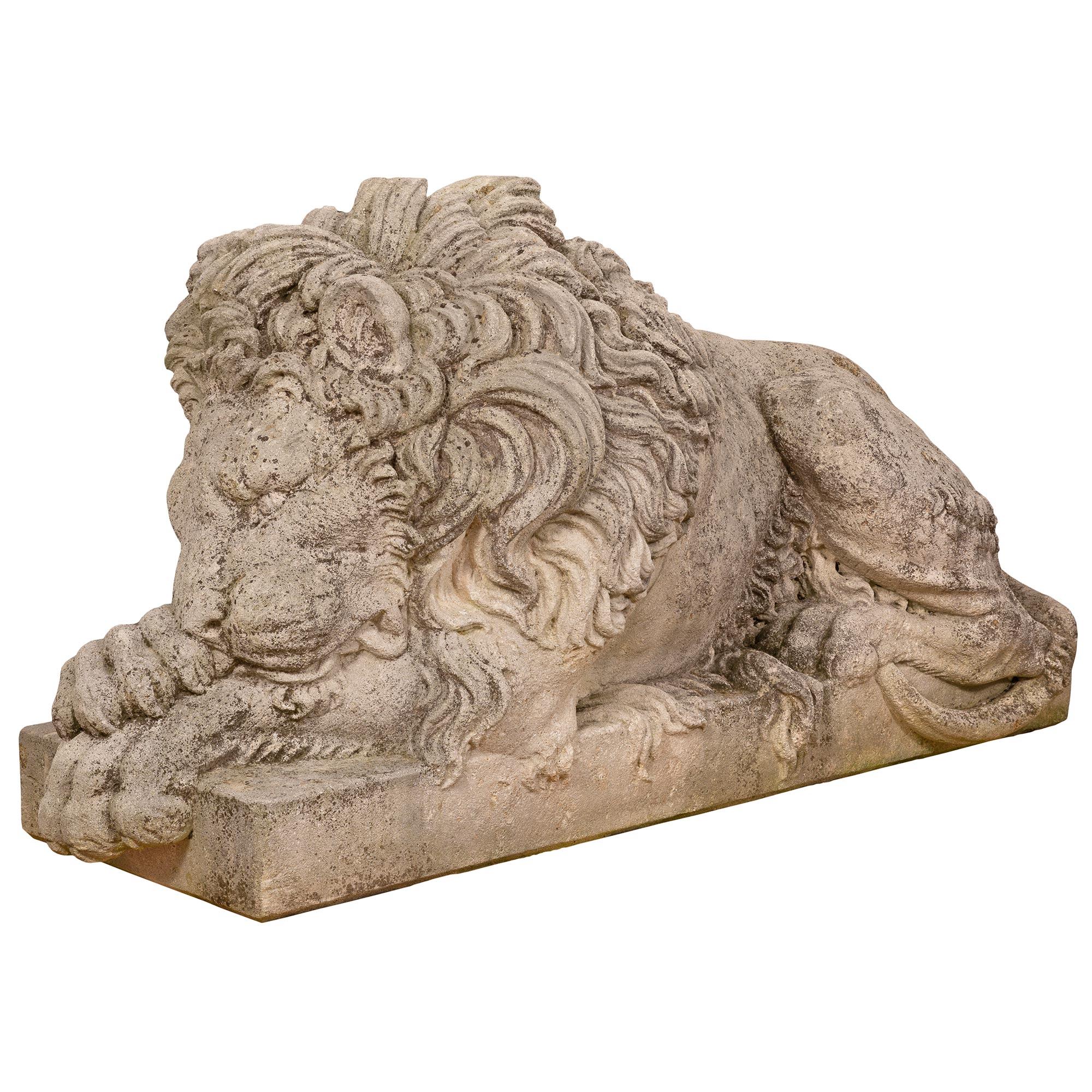 Unknown Pair of Late 19th Century Composite Stone Statues of Lions