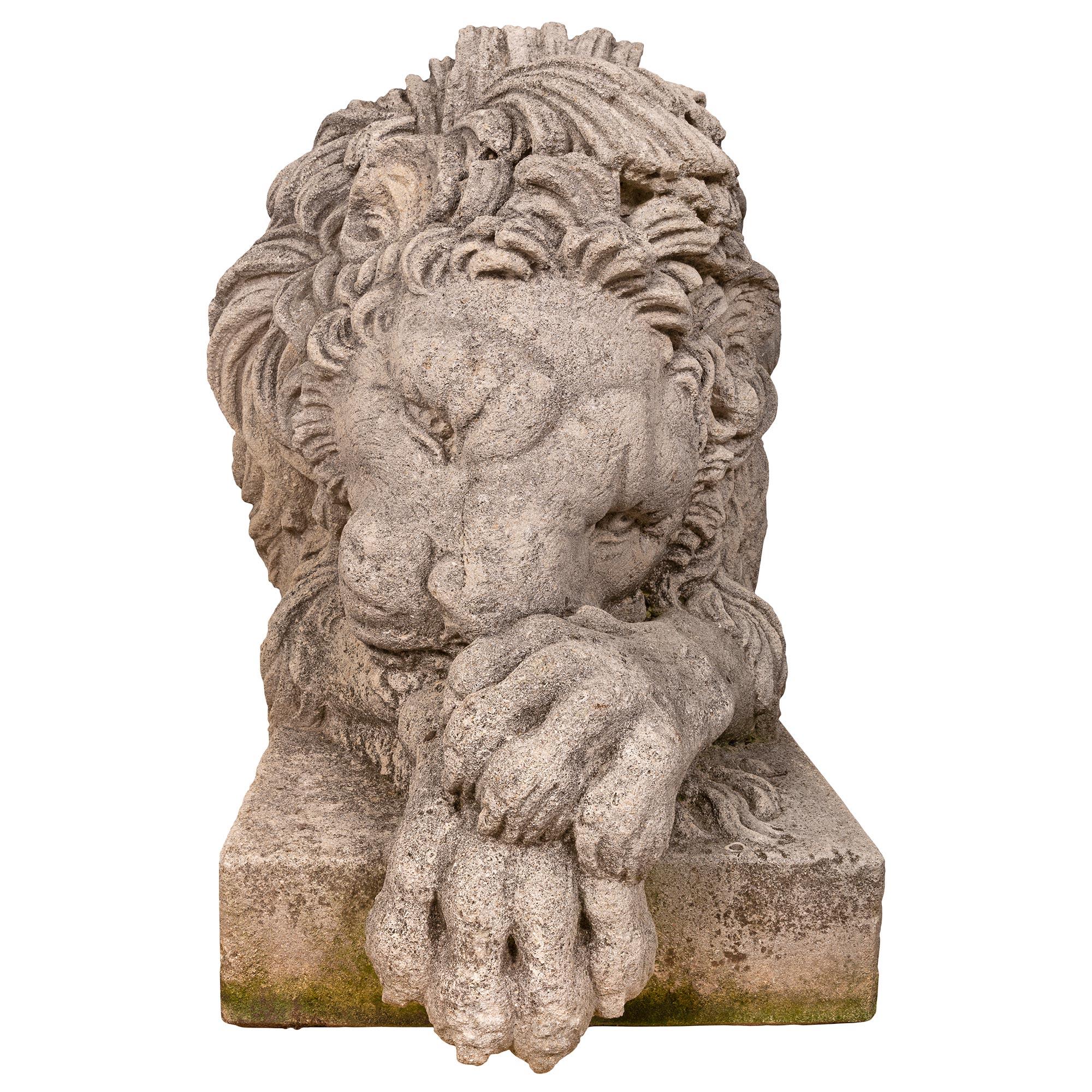 Pair of Late 19th Century Composite Stone Statues of Lions In Good Condition In West Palm Beach, FL
