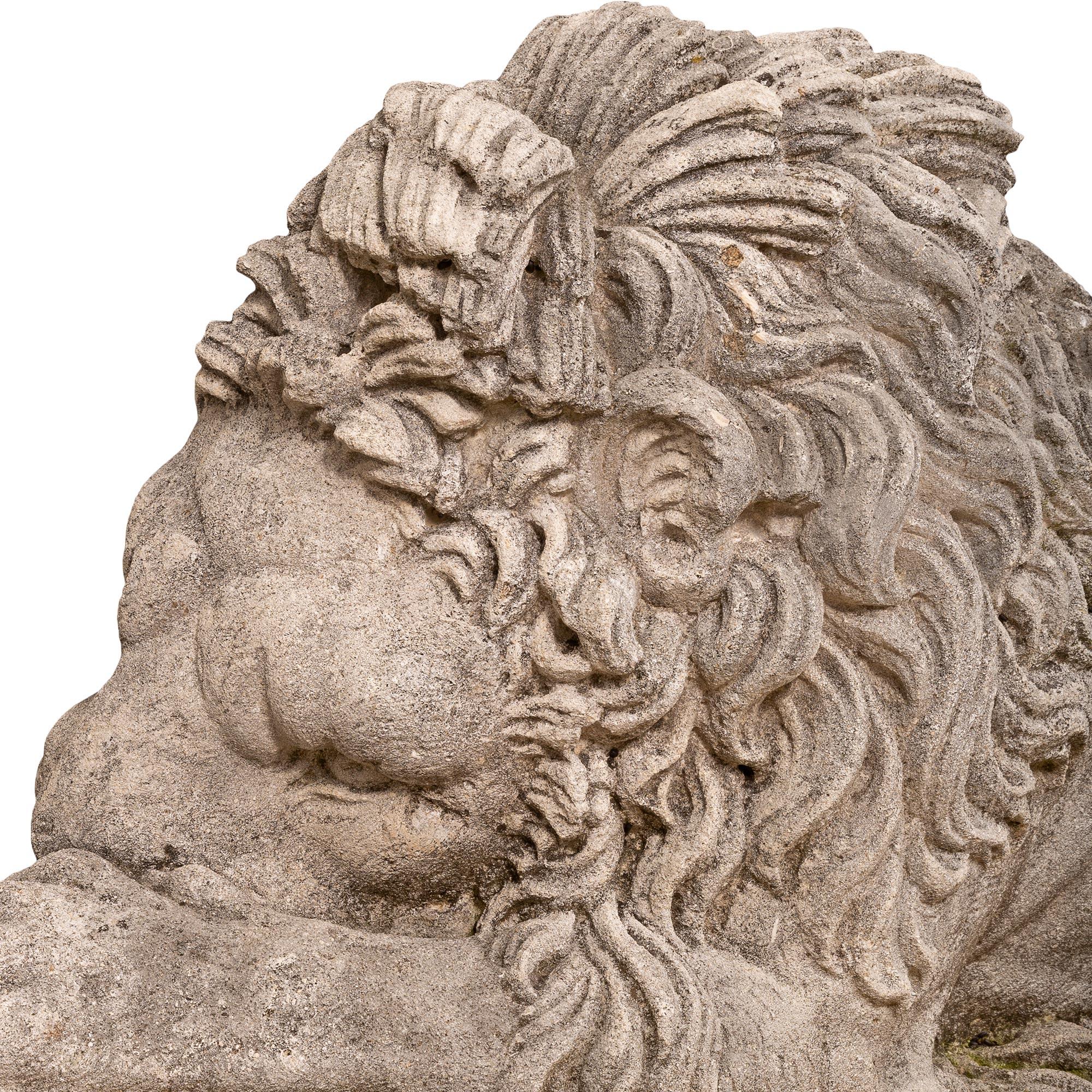 Pair of Late 19th Century Composite Stone Statues of Lions 3