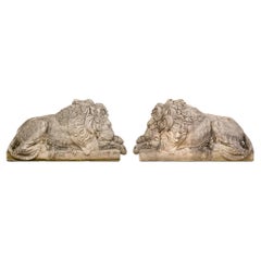 Pair of Late 19th Century Composite Stone Statues of Lions