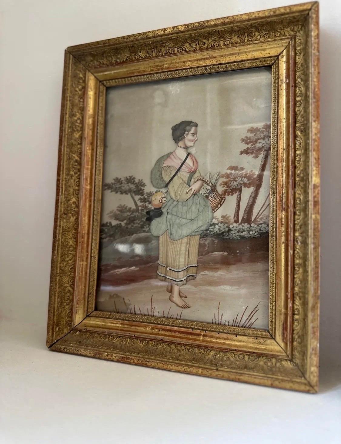 Questa coppia di bellissimi dipinti a collage a tecnica mista della fine del XIX secolo con applicazioni tessili è un'impressionante fusione di varie tecniche artistiche, che fonde una tavolozza di colori tenui, texture e un senso di profondità che
