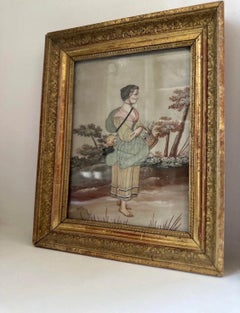 Pair of Late 19th Century Continental Mixed Media Figural Collages With Textile