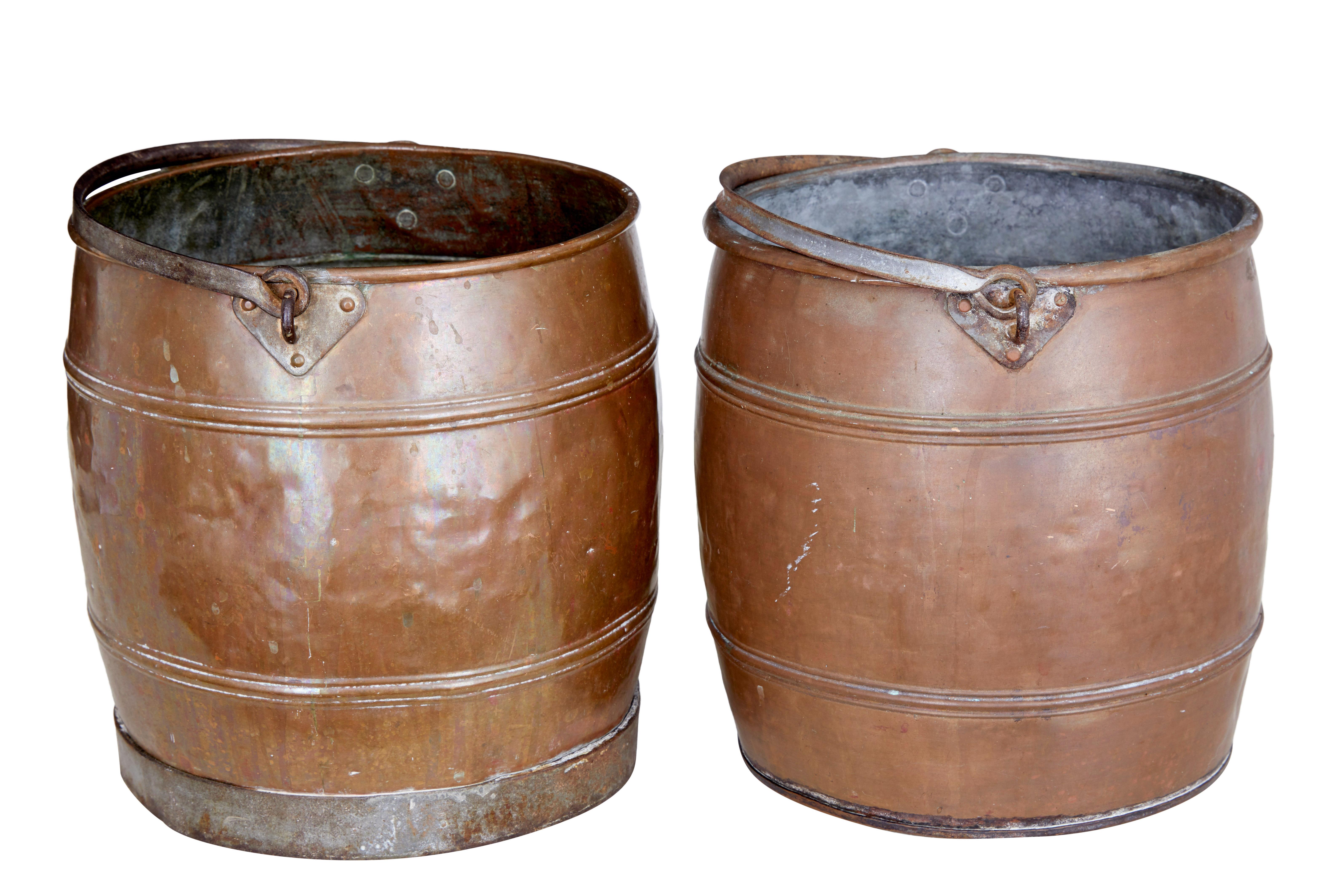 Victorian Pair of late 19th century copper buckets For Sale