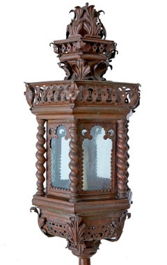 Pair of late 19th century copper Venetian lamps on poles
