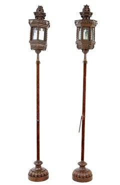 Pair of late 19th century copper Venetian lamps on poles