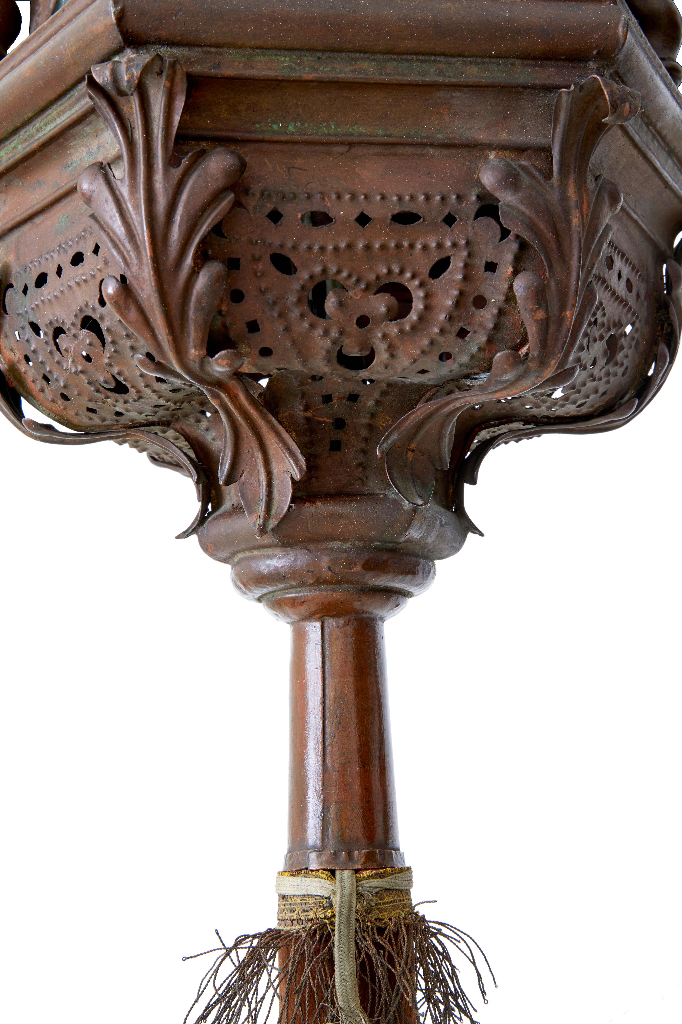 Pair of Late 19th Century Copper Venetian Lamps on Poles In Fair Condition In Debenham, Suffolk