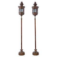 Pair of Late 19th Century Copper Venetian Lamps on Poles