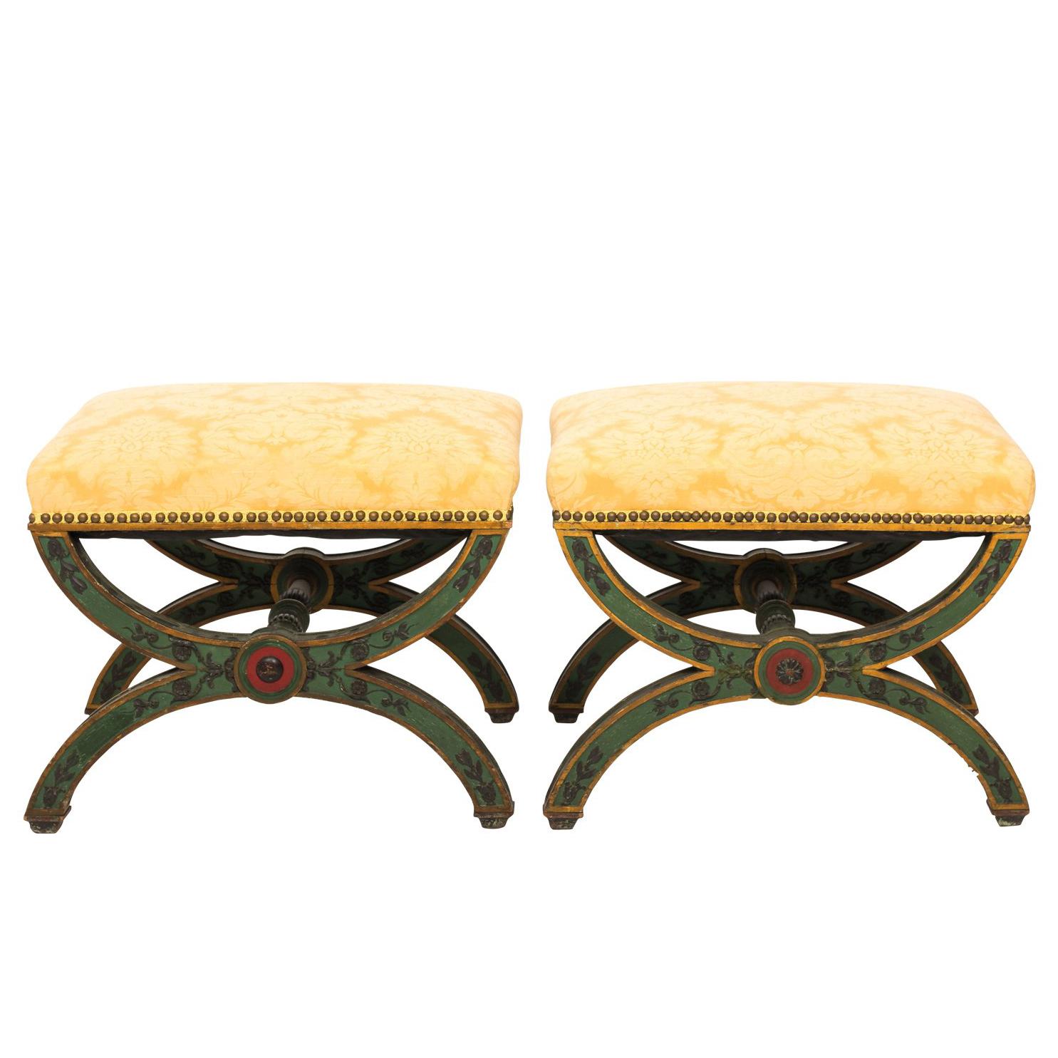 Pair of Late 19th Century Curule Style Benches
