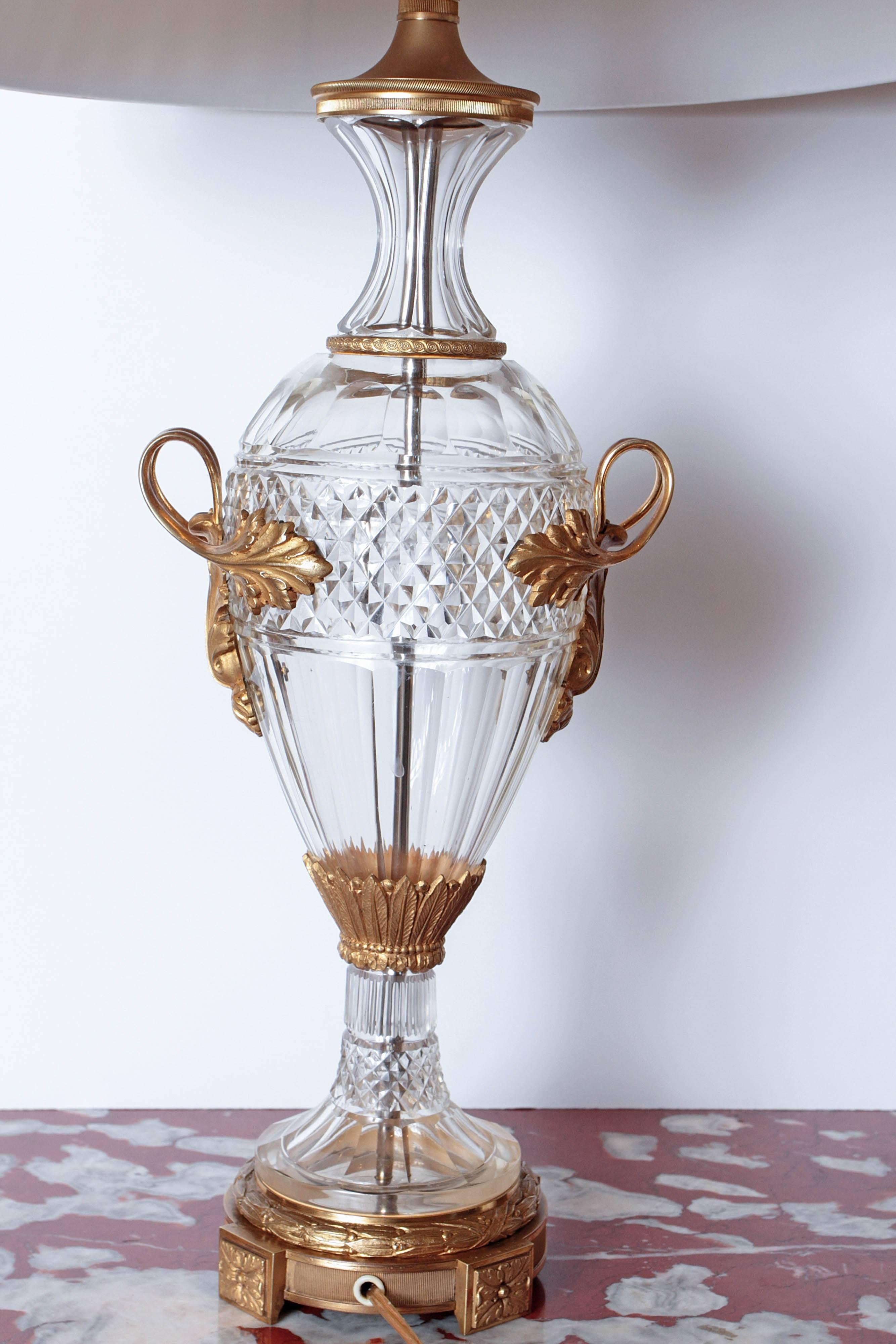 Pair of Late 19th Century Cut Crystal and Gilt Bronze Urns Made into Lamps 7