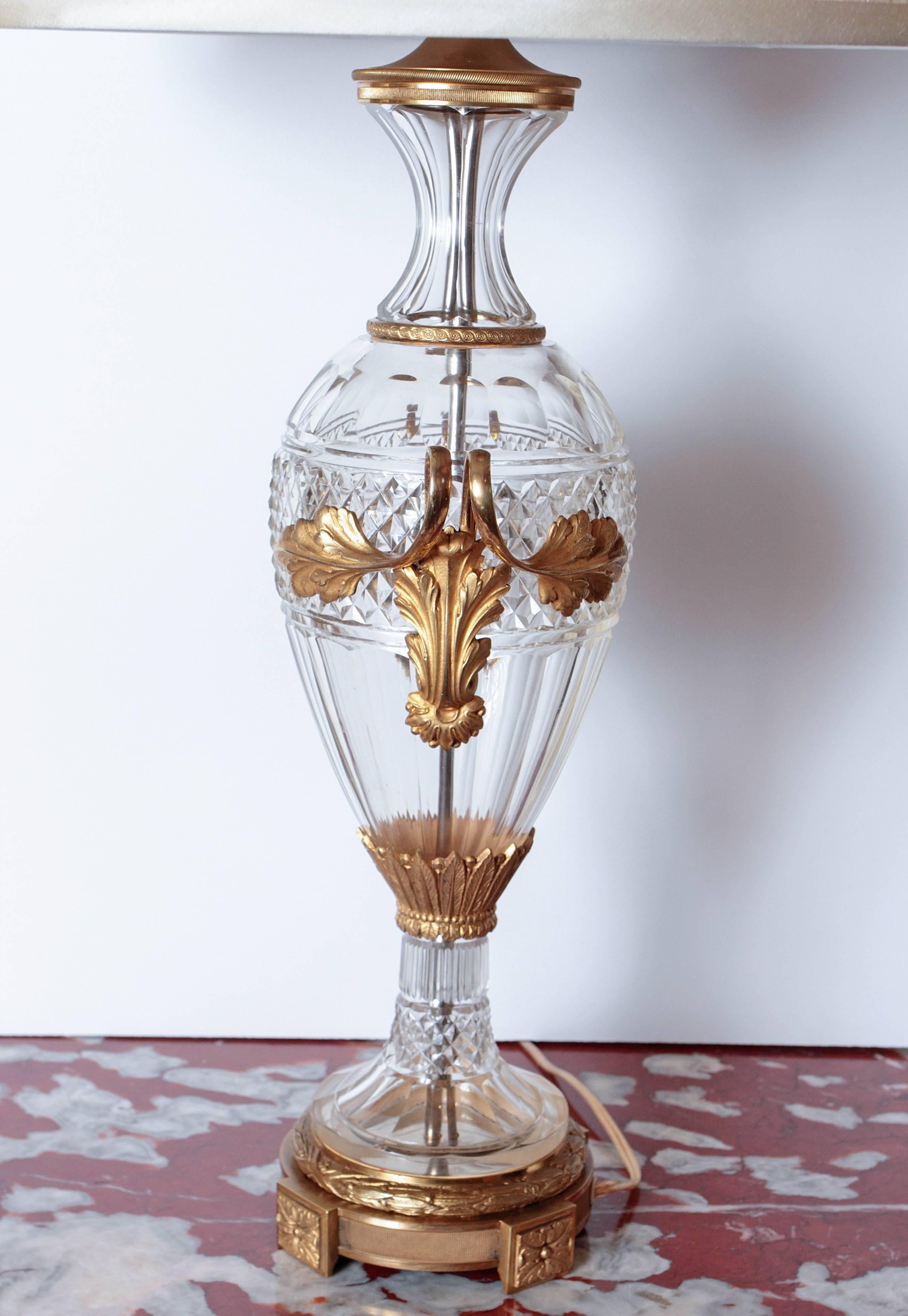Pair of Late 19th Century Cut Crystal and Gilt Bronze Urns Made into Lamps 5