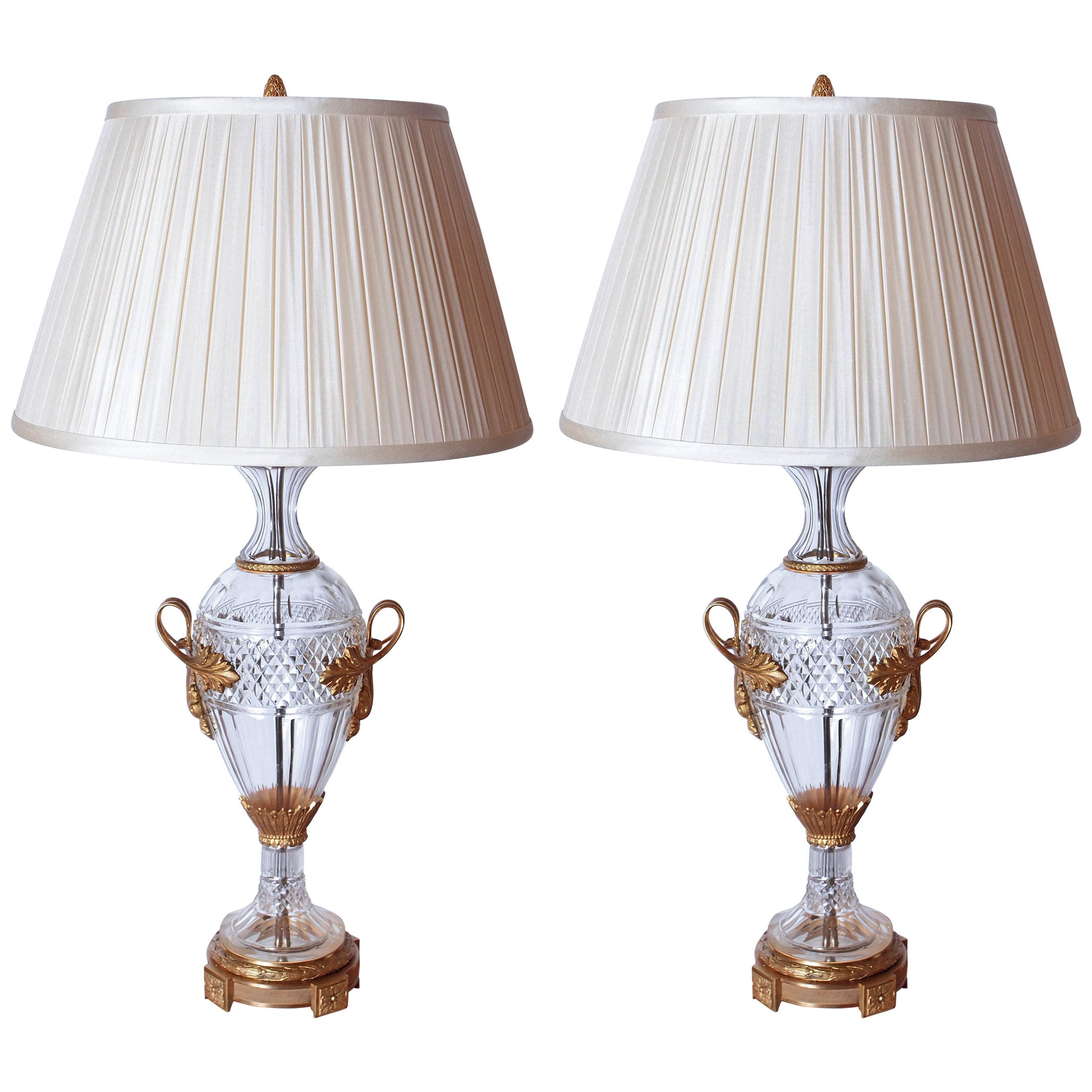 Pair of Late 19th Century Cut Crystal and Gilt Bronze Urns Made into Lamps