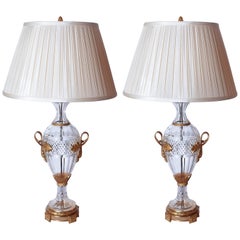 Pair of Late 19th Century Cut Crystal and Gilt Bronze Urns Made into Lamps