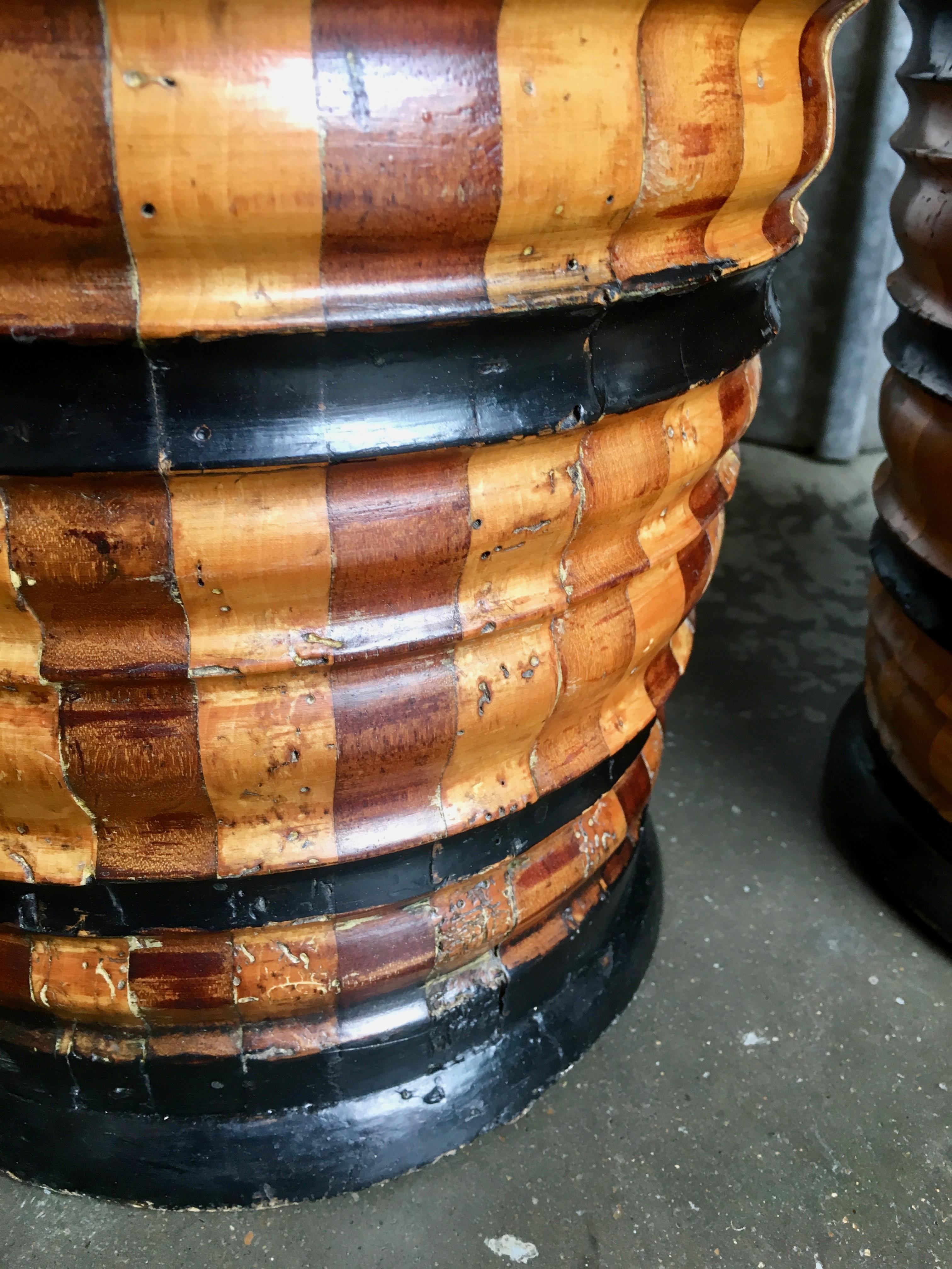 Dutch Colonial Pair of Late 19th Century Dutch Fruitwood Ebonized Peat Buckets Brass Handles For Sale