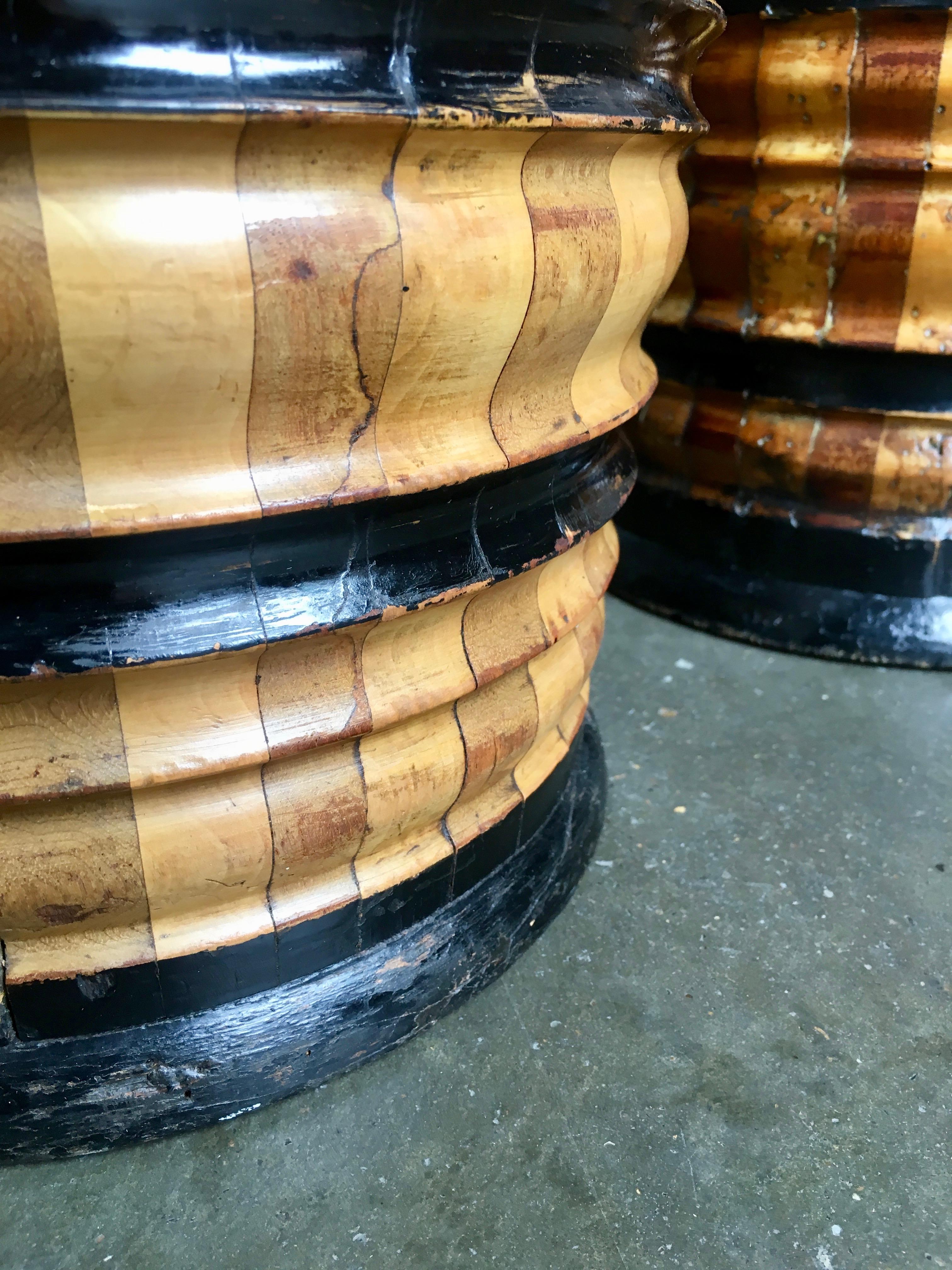 Pair of Late 19th Century Dutch Fruitwood Ebonized Peat Buckets Brass Handles For Sale 1