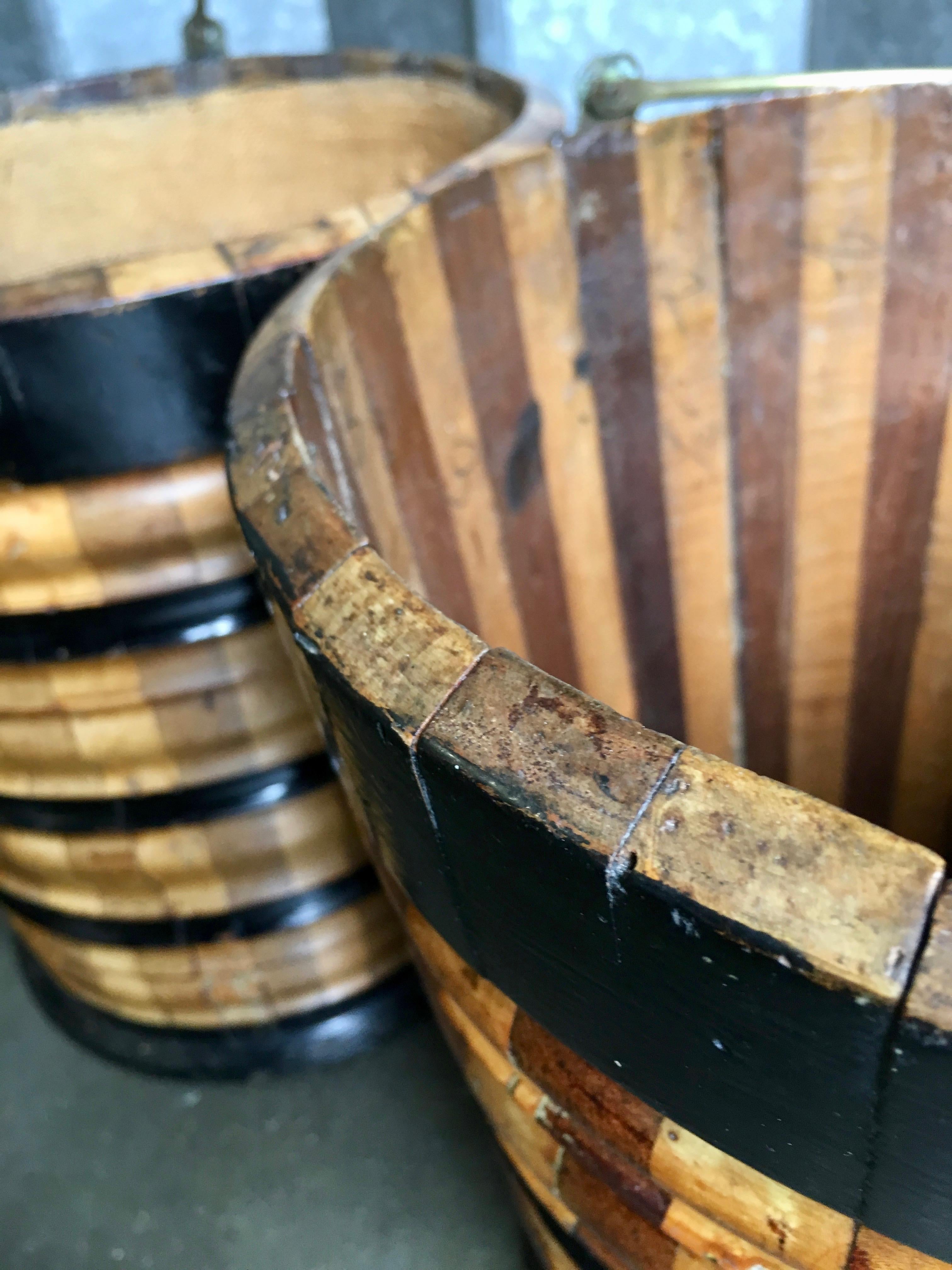 Pair of Late 19th Century Dutch Fruitwood Ebonized Peat Buckets Brass Handles For Sale 3