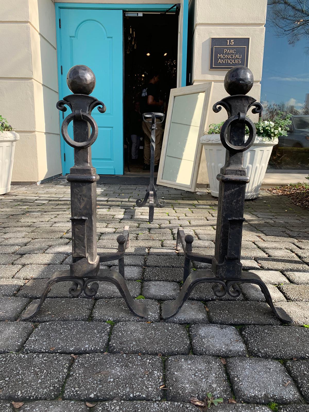 Pair of late 19th-early 20th century iron andirons.