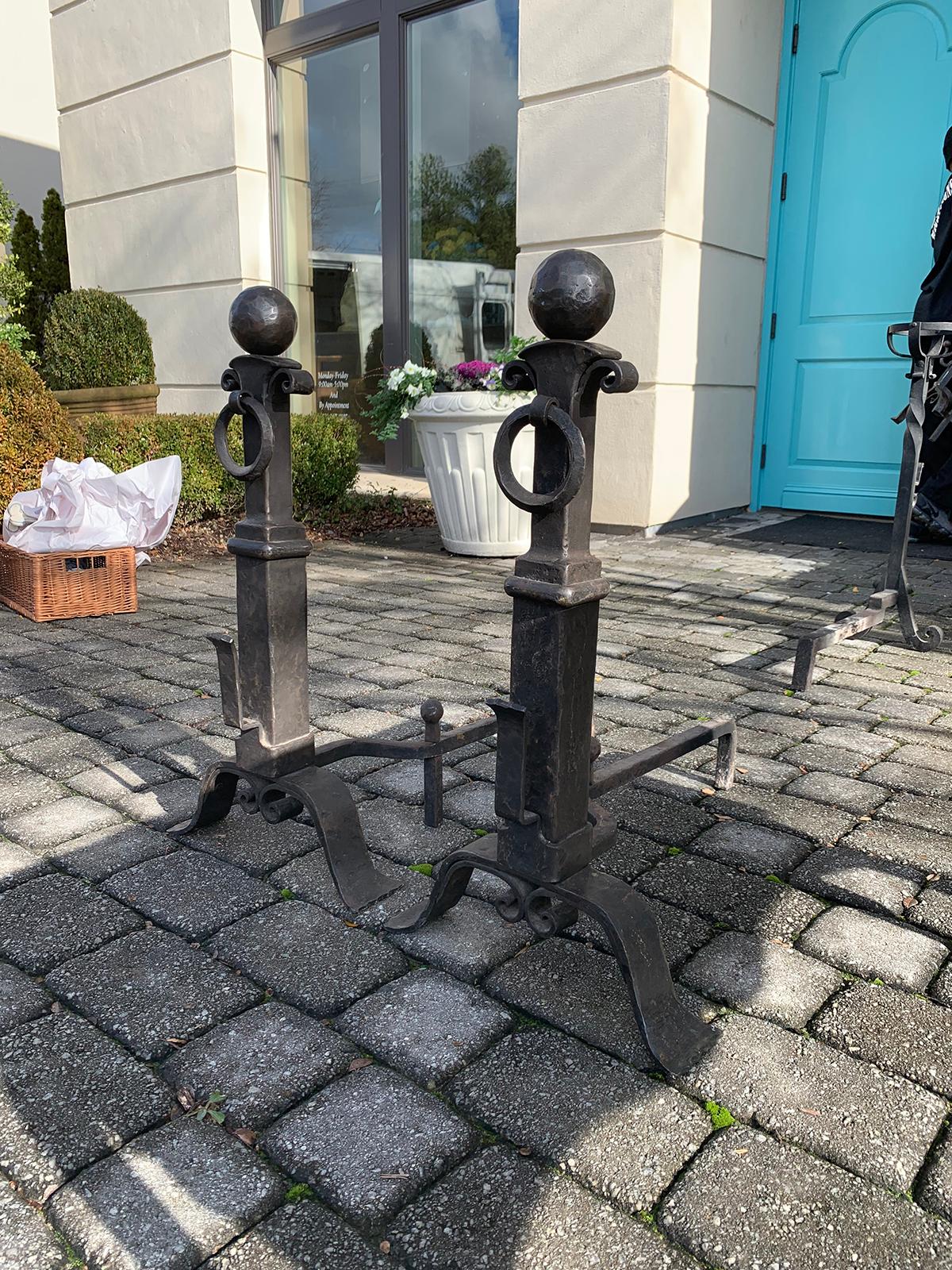 Pair of Late 19th-Early 20th Century Iron Andirons In Good Condition In Atlanta, GA