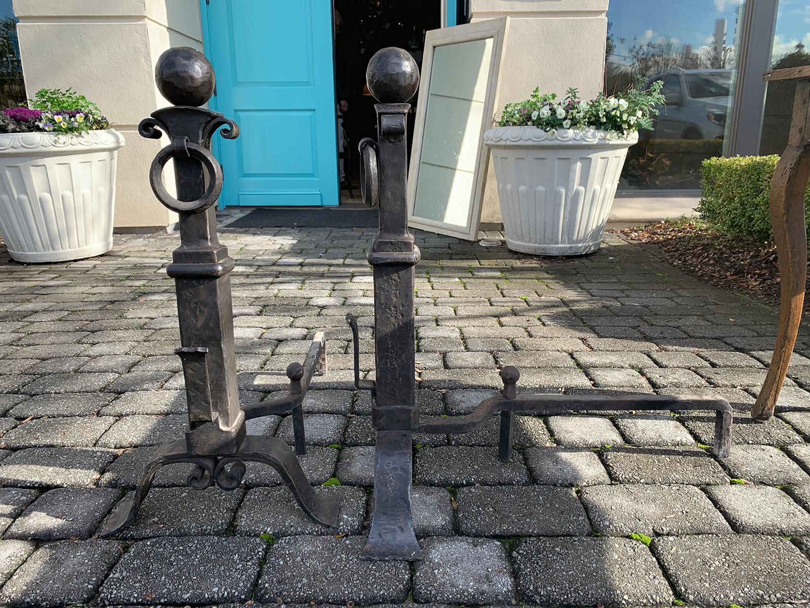 Pair of Late 19th-Early 20th Century Iron Andirons 1