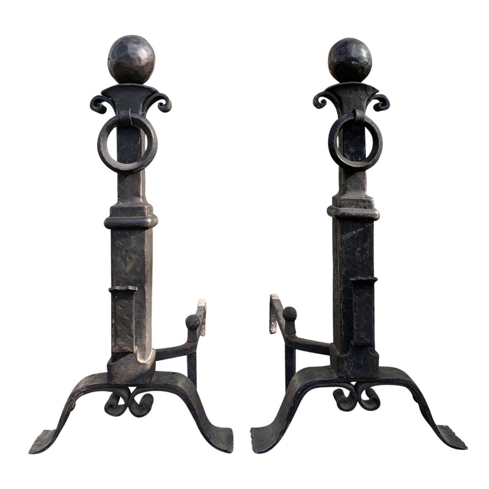 Pair of Late 19th-Early 20th Century Iron Andirons