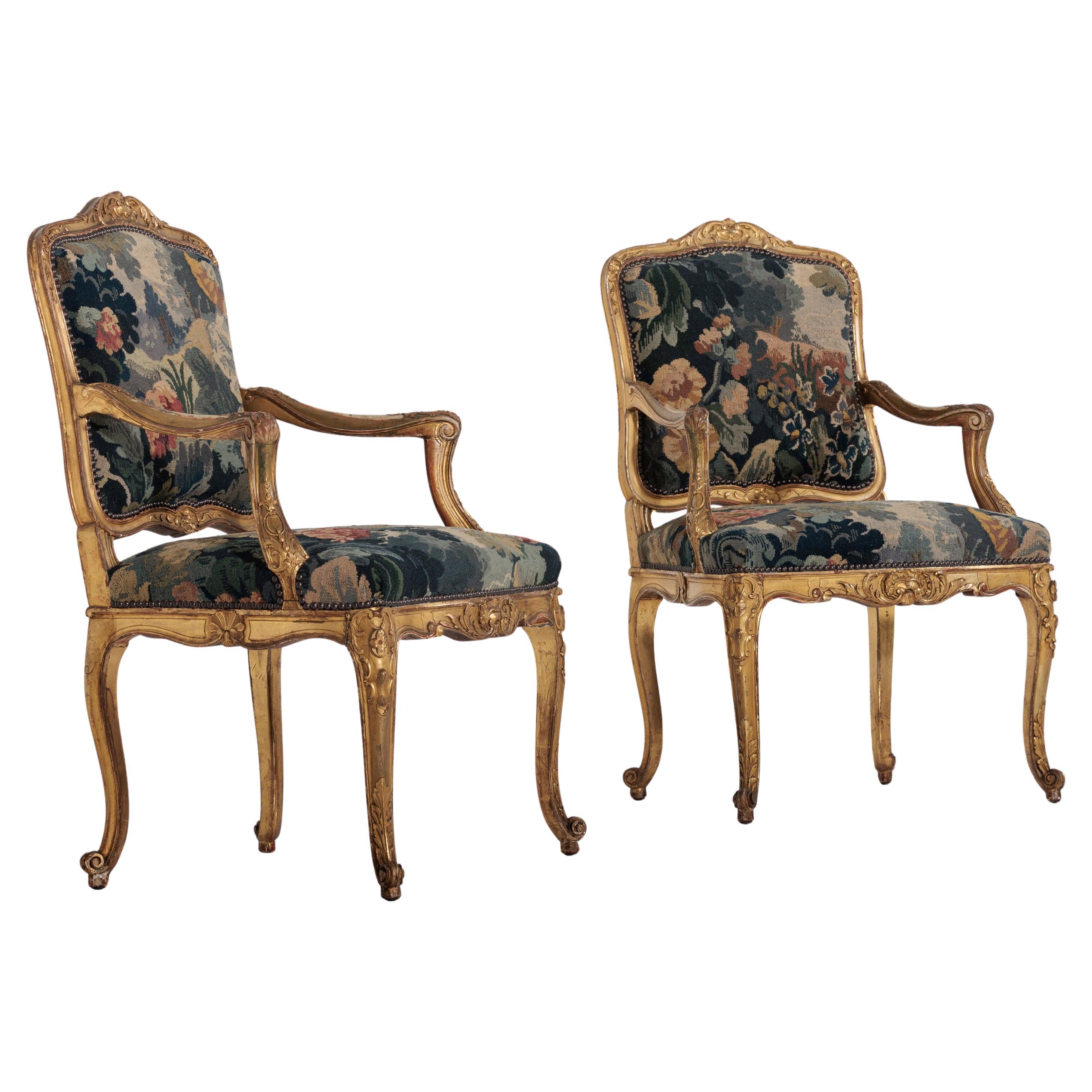 Pair of Late 19th Century English Bertram & Sons Giltwood Salon Armchairs