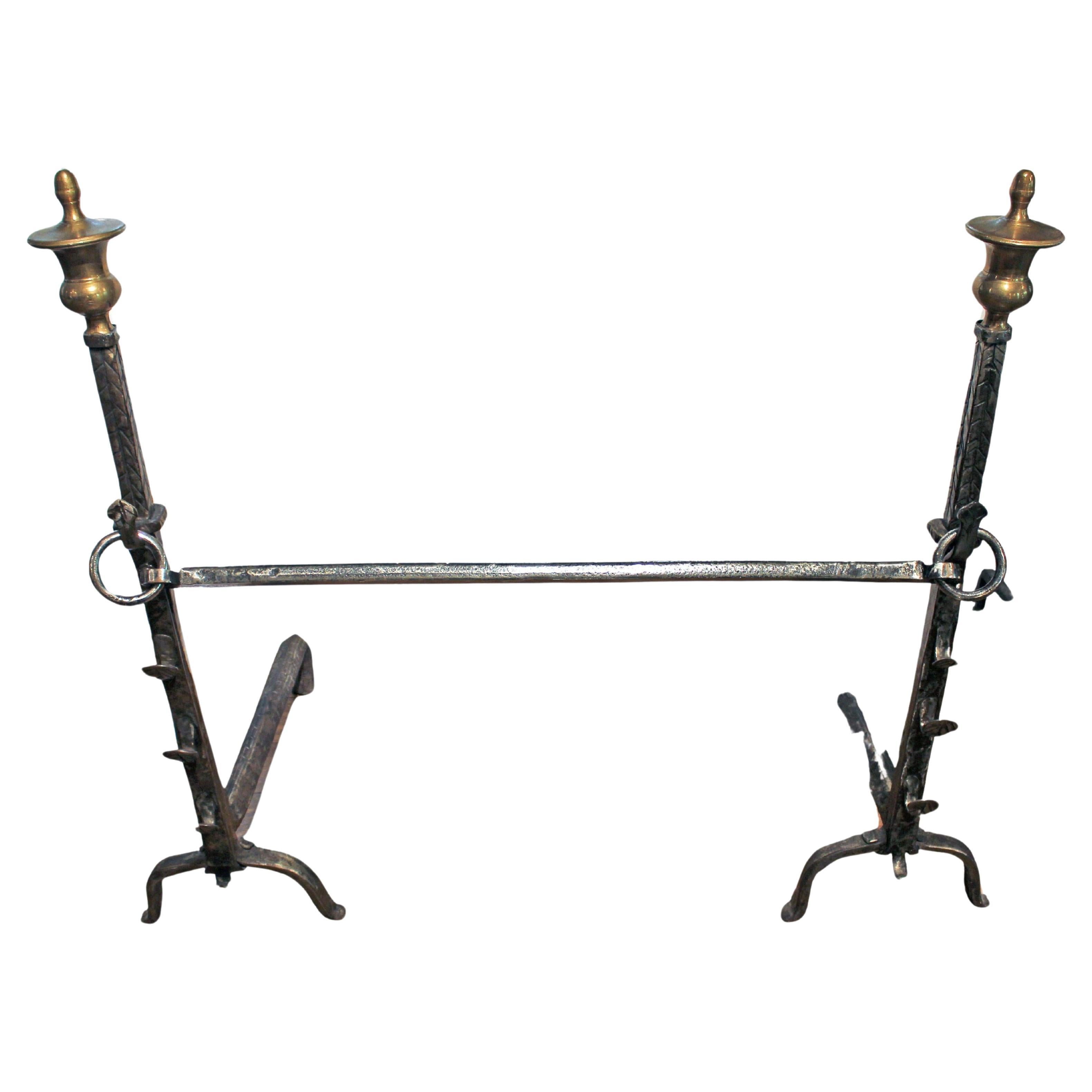 Pair of Late 19th Century English Brass & Iron Andirons