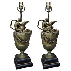 Pair of Late 19th Century English Bronze Wine Ewer Lamps